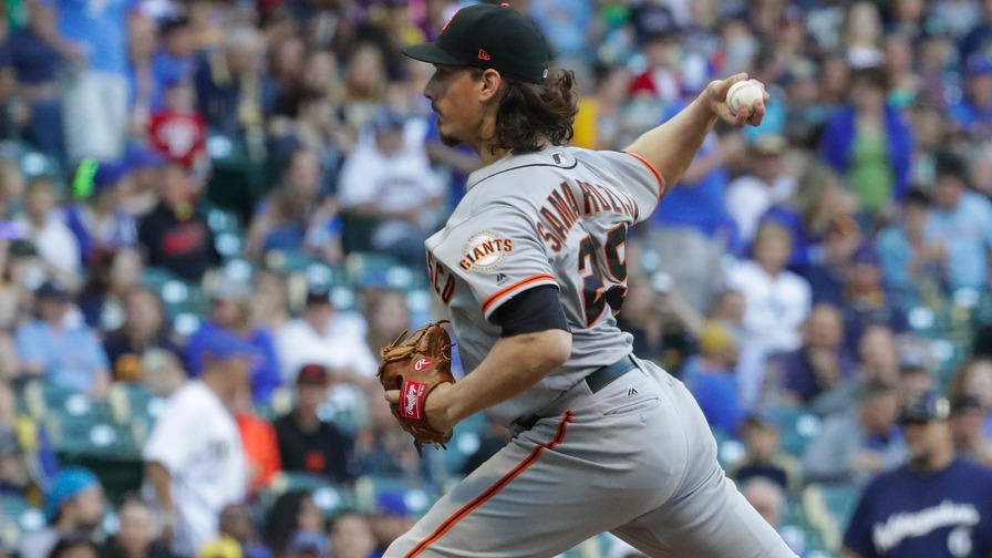 Jeff Samardzija navigated his way around some first-inning trouble to twirl a gem Monday, earning a spot in our perfect MLB DFS lineups. Who joined him?