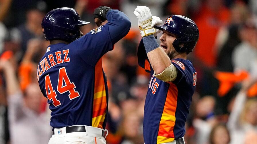 Houston Astros Kyle Tucker at bat against Phillies in Game 3 of the 2022  World Series